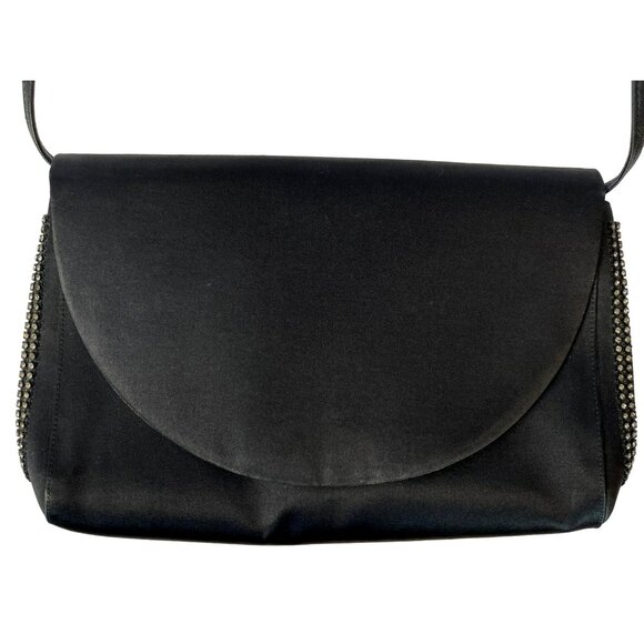 Vintage Charles Jourdan Black Satin Rhinestone Shoulder Bag Clutch 80s 90s Y2K - Picture 6 of 7